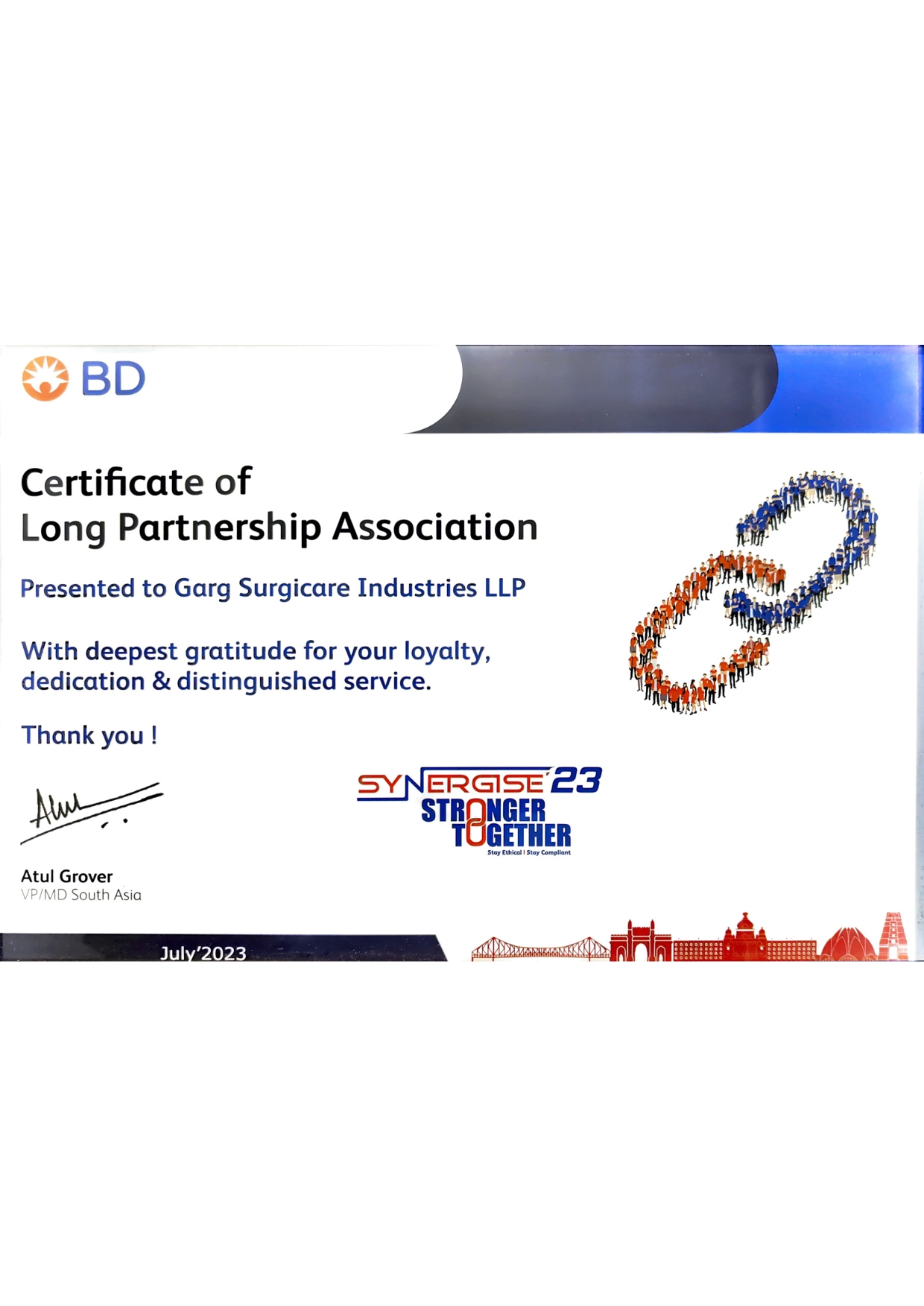 Certificate of Long Partnership Association